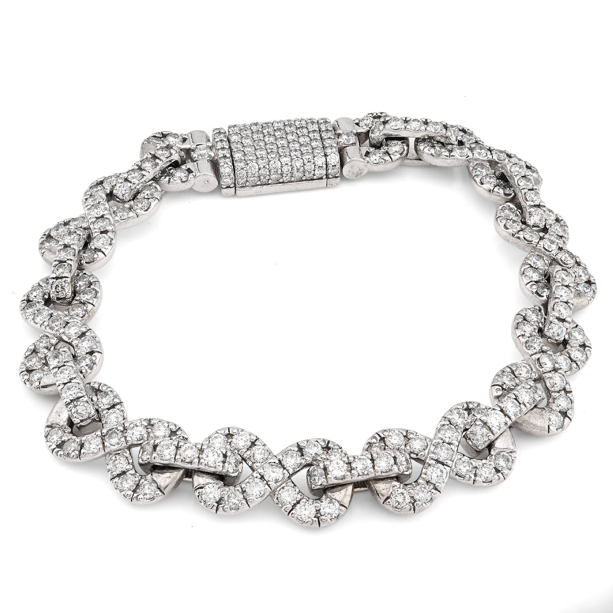 11MM 10k White Gold 51.1gms 12.5CTW Natural Diamond Infinity Link Bracelet 8Inch