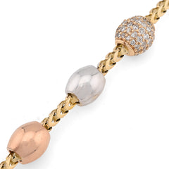 7.5MM 14k Tri-Tone Gold 41.4gm 2.27CTW Natural Diamond Bead Franco Link Bracelet