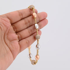 7.5MM 14k Tri-Tone Gold 41.4gm 2.27CTW Natural Diamond Bead Franco Link Bracelet