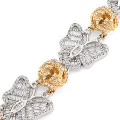 14.5MM 10k Two-Tone Gold 26.7g 2.6CTW Baguette Diamond Butterfly Flower Bracelet