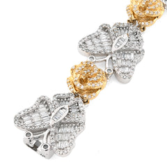 14.5MM 10k Two-Tone Gold 26.7g 2.6CTW Baguette Diamond Butterfly Flower Bracelet