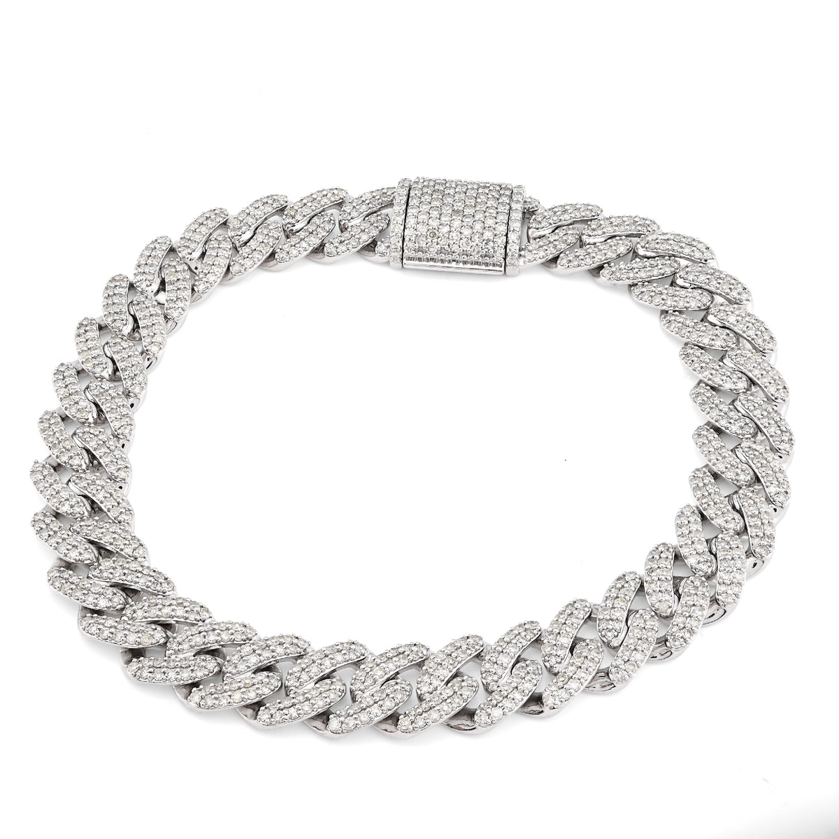 10MM 10k White Gold 35.3gms 5.35CTW Natural Diamond Cuban Link Mens Bracelet 8In