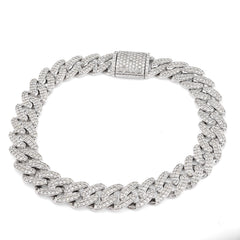 10MM 10k White Gold 35.3gms 5.35CTW Natural Diamond Cuban Link Mens Bracelet 8In