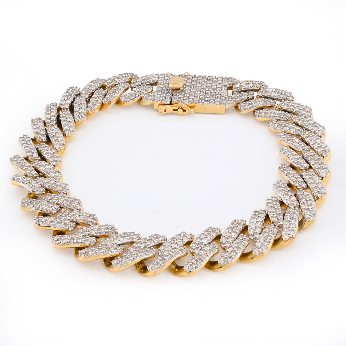 14MM 10k Yellow Gold 56.4gm 13CTW Natural Diamond Cuban Link Mens Bracelet 8Inch