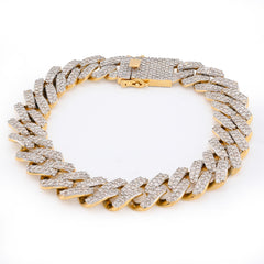 14MM 10k Yellow Gold 56.4gm 13CTW Natural Diamond Cuban Link Mens Bracelet 8Inch