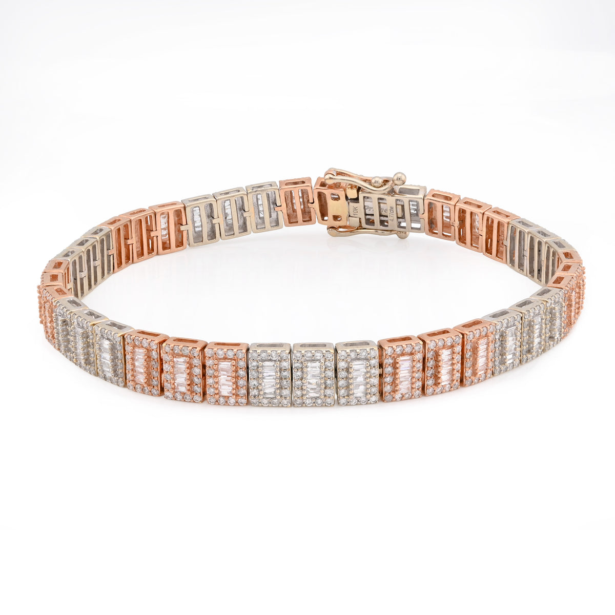 7MM 10k Rose/White Gold 23.7g 4.77CT Pure Round/Baguette Diamond Tennis Bracelet