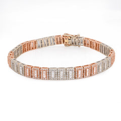 7MM 10k Rose/White Gold 23.7g 4.77CT Pure Round/Baguette Diamond Tennis Bracelet