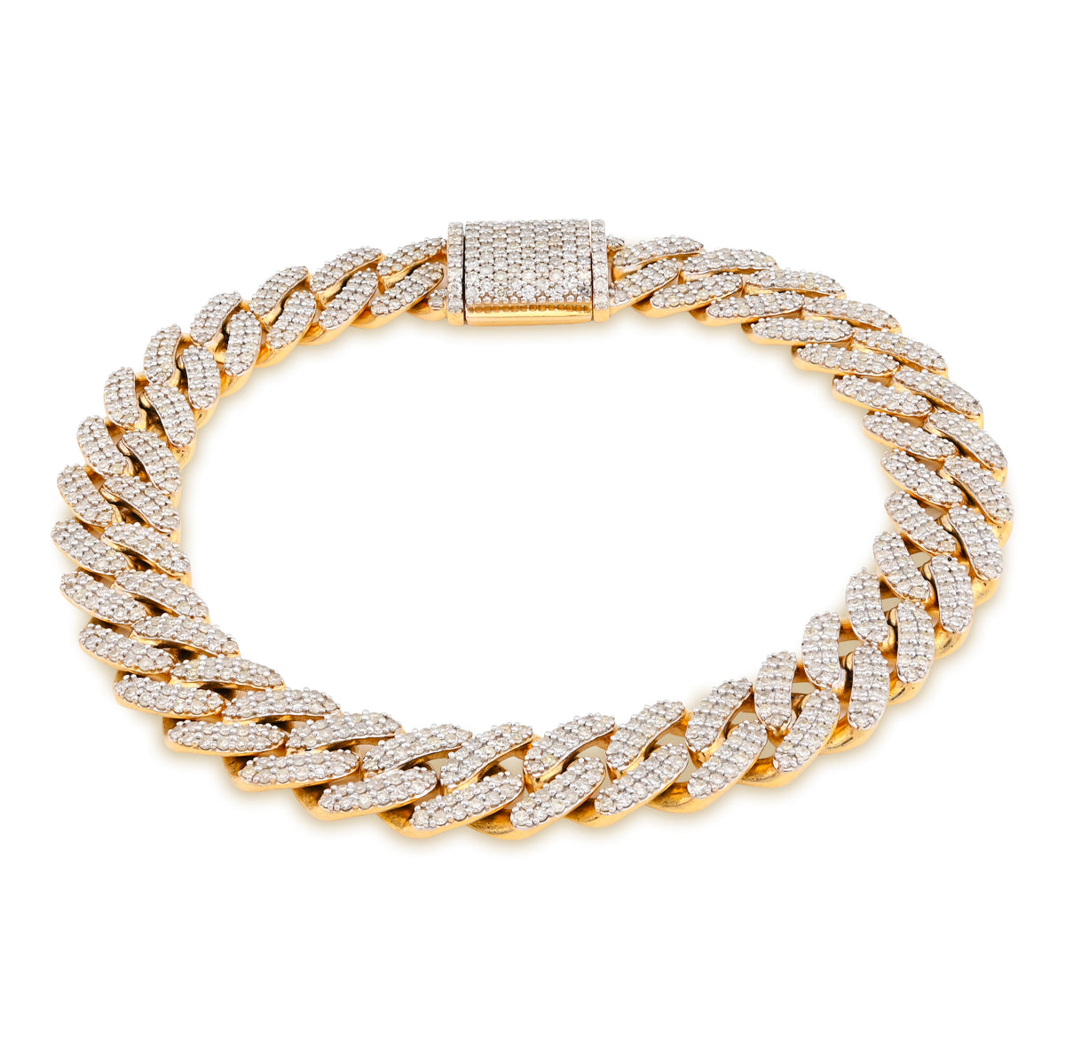 10MM 10k Yellow Gold 35.7gm 5.35CTW Natural Diamond Mens Cuban Link Bracelet 8In