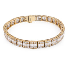 7.8MM 10k Yellow Gold 30.2g 7.5CT Round/Baguette Diamond Rectangle Link Bracelet