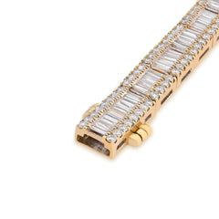 7.8MM 10k Yellow Gold 30.2g 7.5CT Round/Baguette Diamond Rectangle Link Bracelet