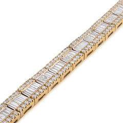 7.8MM 10k Yellow Gold 30.2g 7.5CT Round/Baguette Diamond Rectangle Link Bracelet