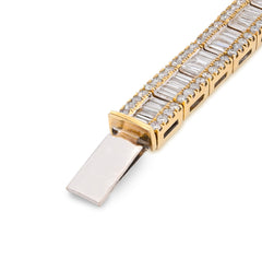 7.8MM 10k Yellow Gold 30.2g 7.5CT Round/Baguette Diamond Rectangle Link Bracelet