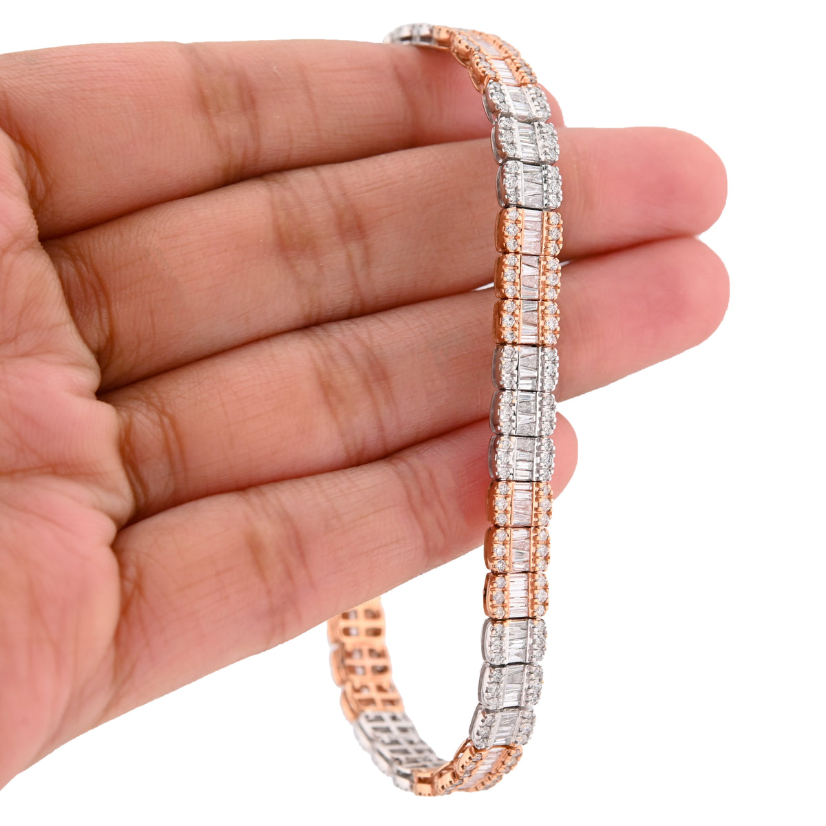 6.5MM 10k Two-Tone Gold 15.8g 5.5CTW Pure Round/Baguette Diamond Tennis Bracelet
