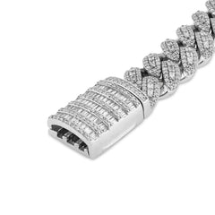 8MM 10k White Gold 48.8gms 7.5CTW Natural Round/Baguette Diamond Cuban Bracelet