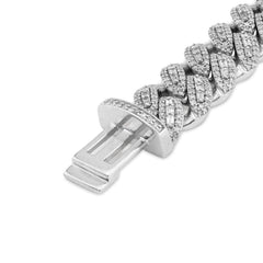 8MM 10k White Gold 48.8gms 7.5CTW Natural Round/Baguette Diamond Cuban Bracelet