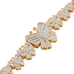 7MM 10k Yellow Gold 21.9g 3.45CT Round/Baguette Diamond Butterfly Cuban Bracelet