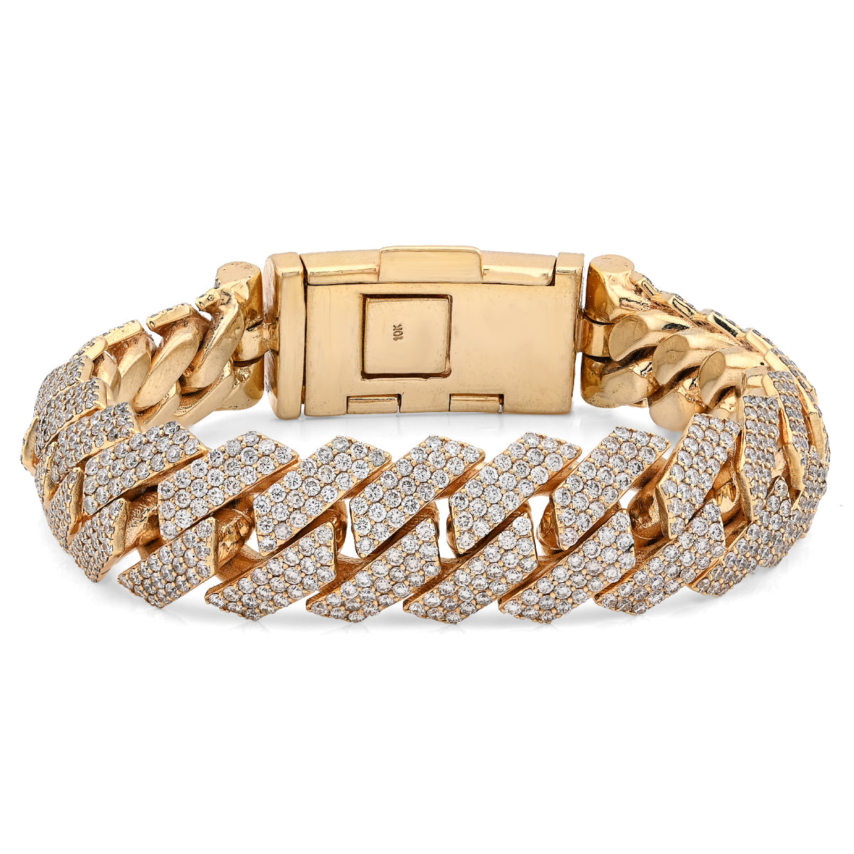 16MM 10k Yellow Gold 92.3gms 16.83CTW Natural Diamond Snake Cuban Mens Bracelet