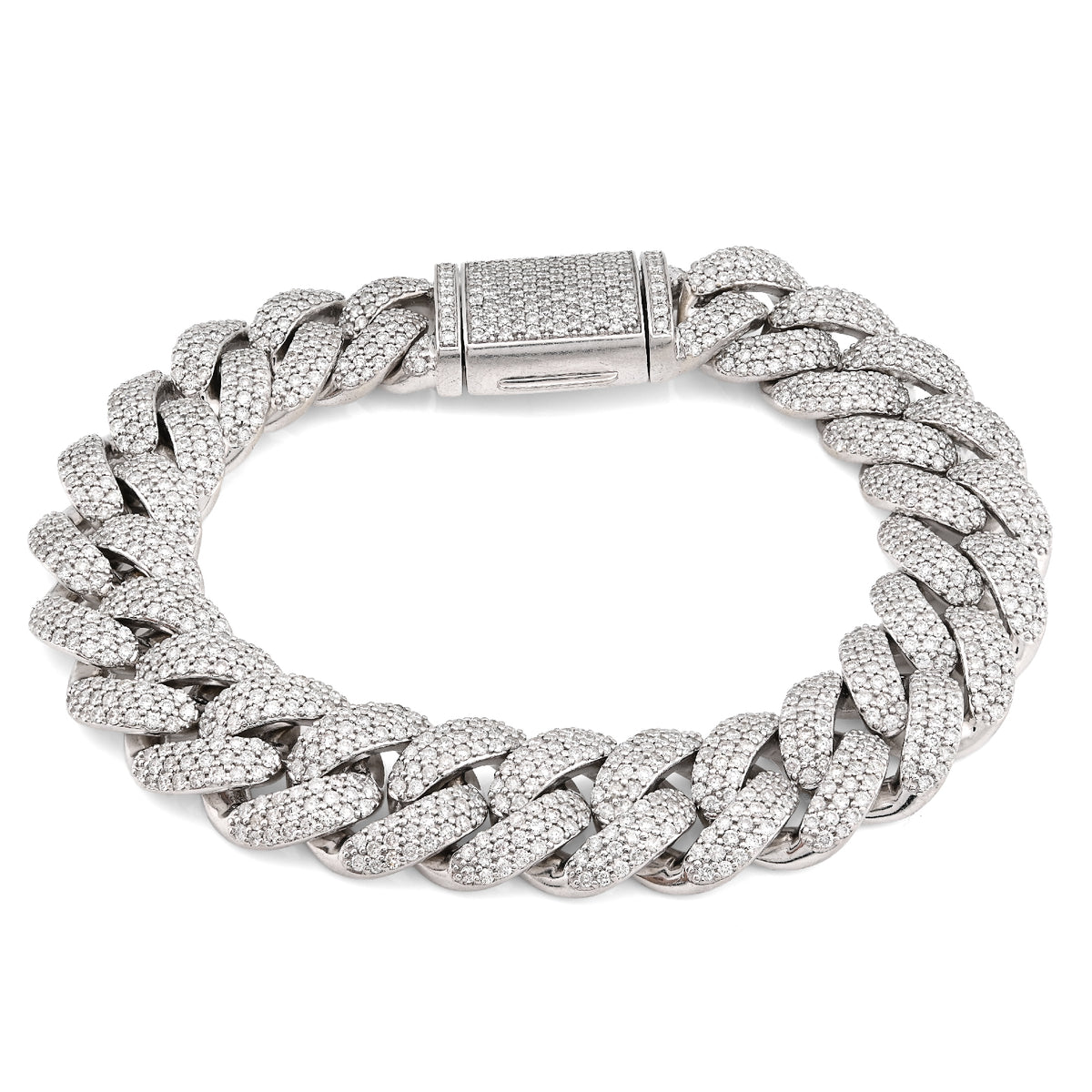 14MM 10k White Gold 100g 10.31CTW Natural Diamond Cuban Link Mens Bracelet 8Inch