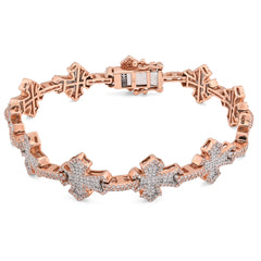 12.5MM 10k Rose Gold 23.3g 3.3CTW Natural Diamond Mens Cross Link Bracelet 8Inch