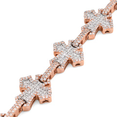 12.5MM 10k Rose Gold 23.3g 3.3CTW Natural Diamond Mens Cross Link Bracelet 8Inch