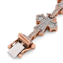 12.5MM 10k Rose Gold 23.3g 3.3CTW Natural Diamond Mens Cross Link Bracelet 8Inch