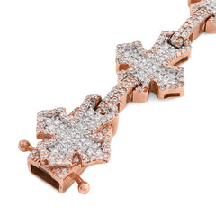 12.5MM 10k Rose Gold 23.3g 3.3CTW Natural Diamond Mens Cross Link Bracelet 8Inch