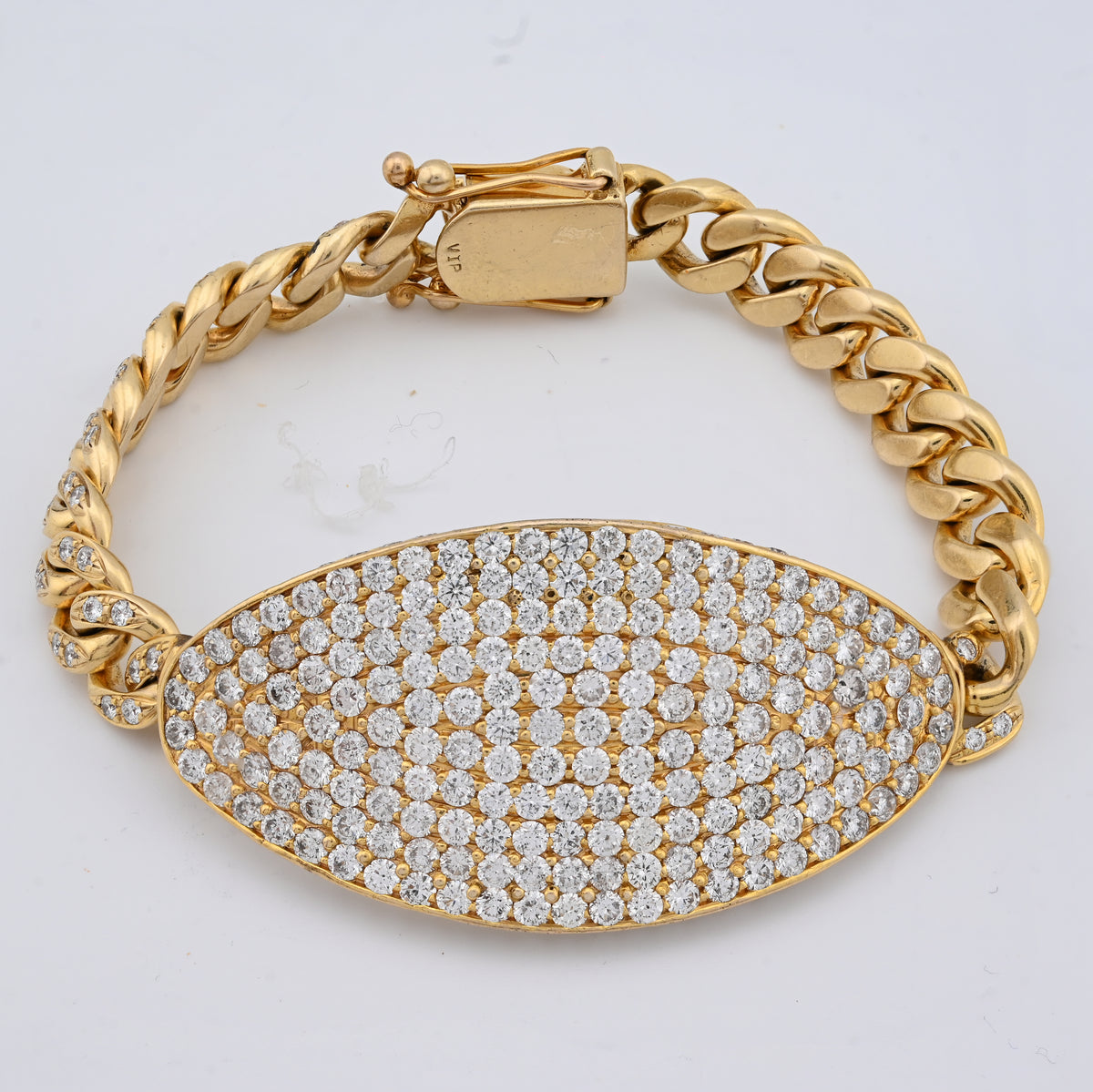10MM 10k Yellow Gold 70.3g 10.25CTW Natural Diamond ID Plate Cuban Mens Bracelet