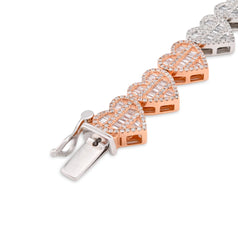9.4MM 10k Two-Tone Gold 20.3g 3.86CTW Pure Round/Baguette Diamond Heart Bracelet