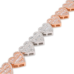 9.4MM 10k Two-Tone Gold 20.3g 3.86CTW Pure Round/Baguette Diamond Heart Bracelet