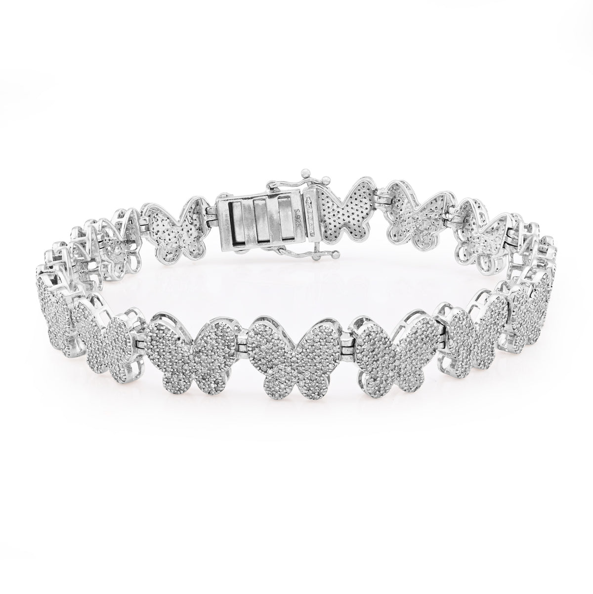 9MM 925 Sterling Silver 17.2g 5CTW Natural Diamond Butterfly Link Women Bracelet
