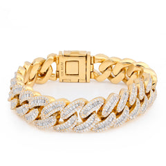 14.8MM 10k Yellow Gold 85.4gm 9.45CTW Pure Round/Baguette Diamond Cuban Bracelet