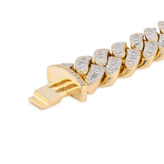 14.8MM 10k Yellow Gold 85.4gm 9.45CTW Pure Round/Baguette Diamond Cuban Bracelet