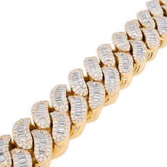 14.8MM 10k Yellow Gold 85.4gm 9.45CTW Pure Round/Baguette Diamond Cuban Bracelet
