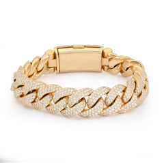 15MM 10k Yellow Gold 131.2g 22CTW Natural Diamond 8.25In Cuban Link Men Bracelet