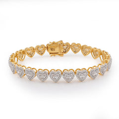 10k Yellow Gold 2CTW Natural Diamond Round/Baguette Heart Shape Womens Tennis Bracelet 6.25" 10.2g