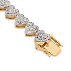 10k Yellow Gold 2CTW Natural Diamond Round/Baguette Heart Shape Womens Tennis Bracelet 6.25" 10.2g