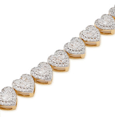 10k Yellow Gold 2CTW Natural Diamond Round/Baguette Heart Shape Womens Tennis Bracelet 6.25" 10.2g