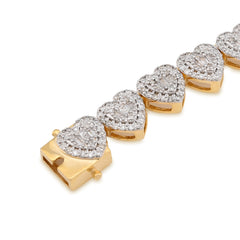 10k Yellow Gold 2CTW Natural Diamond Round/Baguette Heart Shape Womens Tennis Bracelet 6.25" 10.2g