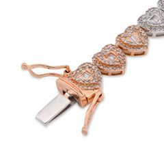 10k Rose/White Gold 2.30CTW Round/Baguette Natural Diamond Heart Tennis Womens Bracelet 7" 10.3gm