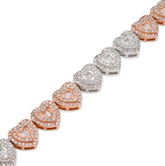 10k Rose/White Gold 2.30CTW Round/Baguette Natural Diamond Heart Tennis Womens Bracelet 7" 10.3gm