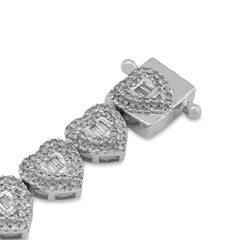 10k Rose/White Gold 2.30CTW Round/Baguette Natural Diamond Heart Tennis Womens Bracelet 7" 10.3gm