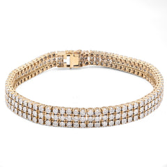 10k Yellow Gold 3 Row 4CTW Natural Diamond 9" Mens 8.5MM Tennis Bracelet 34.7gms