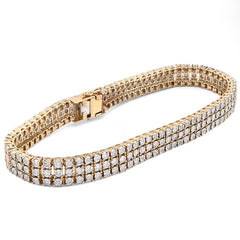 10k Yellow Gold 3 Row 4CTW Natural Diamond 9" Mens 8.5MM Tennis Bracelet 34.7gms