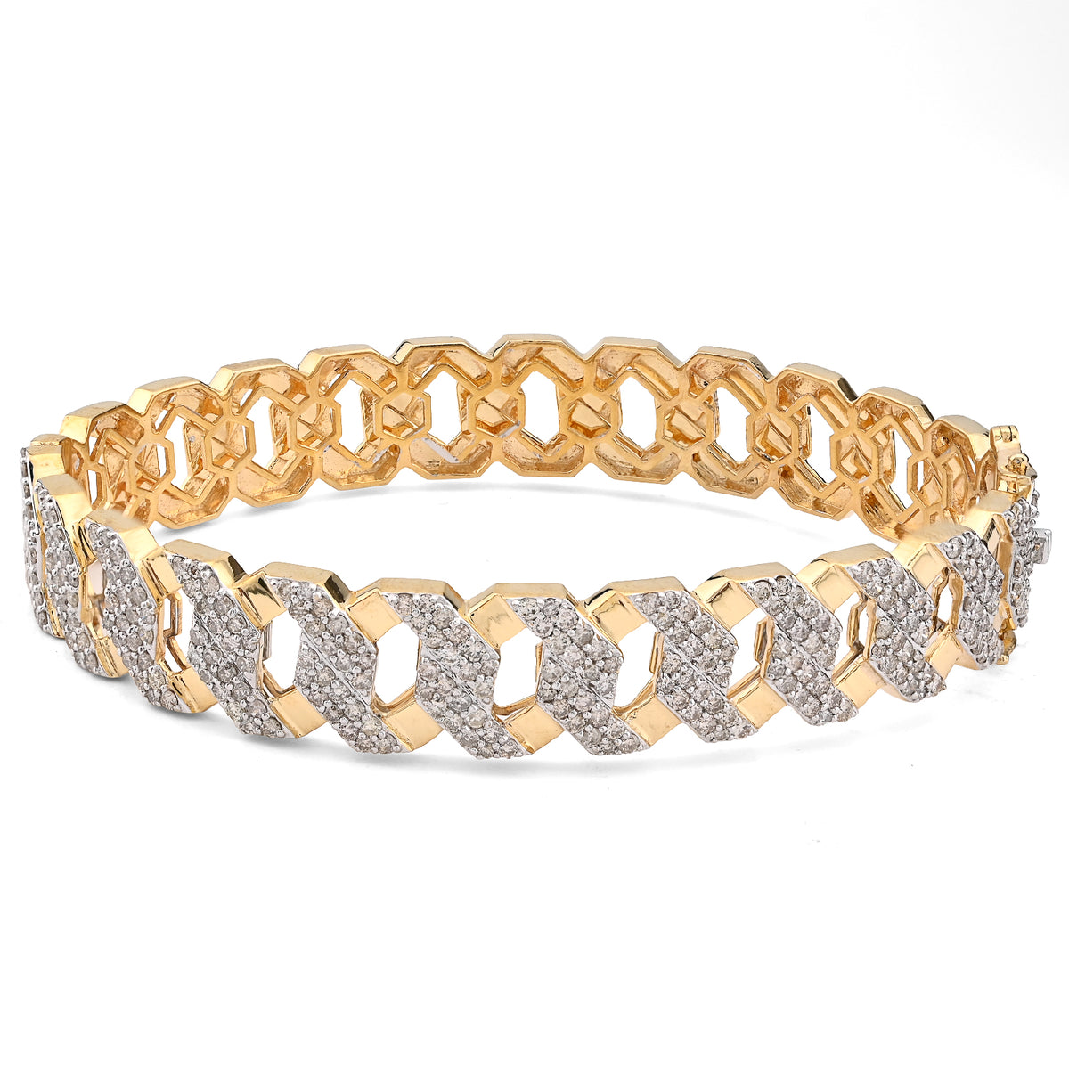 13MM 10k Yellow Gold 3.5 CTW Natural Diamond 2 Row Cuban Link Bangle Mens Bracelet 35.5gm