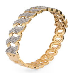 13MM 10k Yellow Gold 3.5 CTW Natural Diamond 2 Row Cuban Link Bangle Mens Bracelet 35.5gm