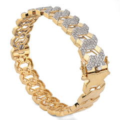 13MM 10k Yellow Gold 3.5 CTW Natural Diamond 2 Row Cuban Link Bangle Mens Bracelet 35.5gm