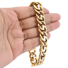 14MM 10k Yellow Gold 2 Tone Cuban Link Mens 8.5" Bracelet 38gms