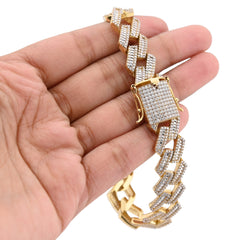 10k Real Yellow Gold 13.5MM 9CTW Moissanite 8.25" Cuban Link Mens Bracelet 32gm