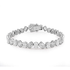 7MM 10k White Gold 18.09 CTW Lab Diamond Emerald/Oval Solitare Bracelet 18.1gms