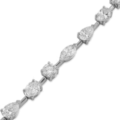 14k White Gold Oval/Marquise/Tear Drop/Round Solitaire Diamond Bracelet 7" 9.7gms
